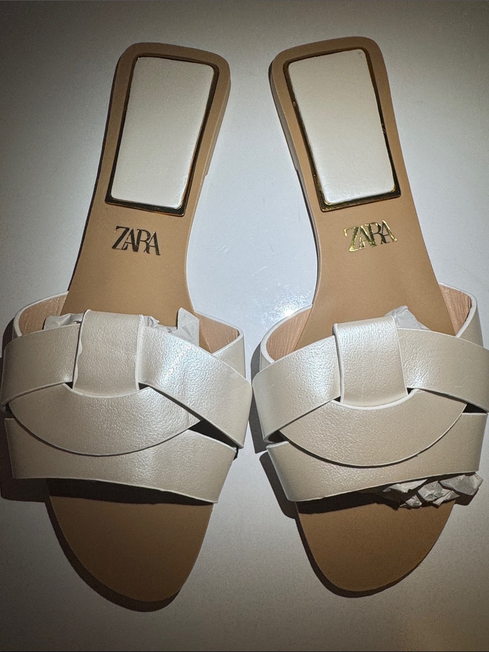 Zara Cream Braided Leather Slide Mules